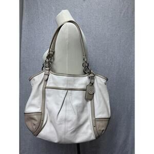 Coach Alexandra Large Leather Shoulder Bag Ivory Silver Studs  Classic